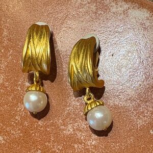 Ann Klein Gold-Tone Pearl Drop Clip-On Earrings